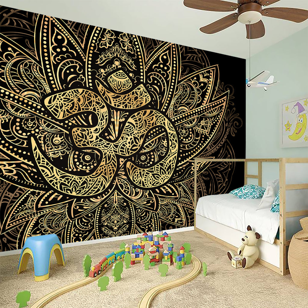 Gold Om Lotus Print Wall Sticker