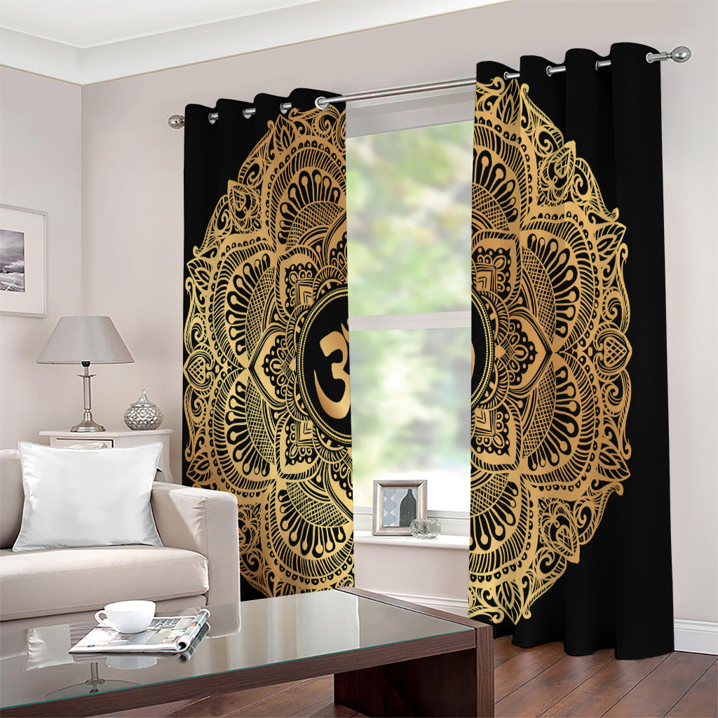Gold Om Mandala Print Extra Wide Grommet Curtains