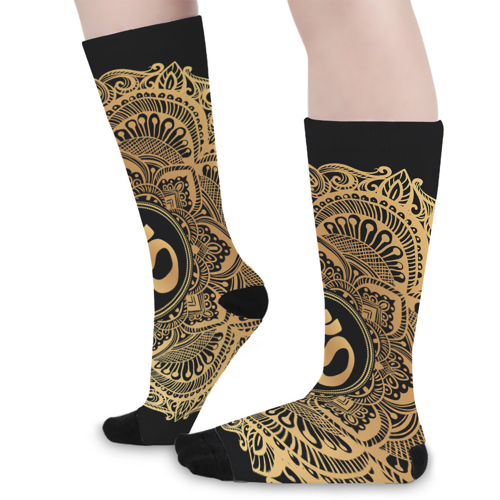 Gold Om Mandala Print Long Socks