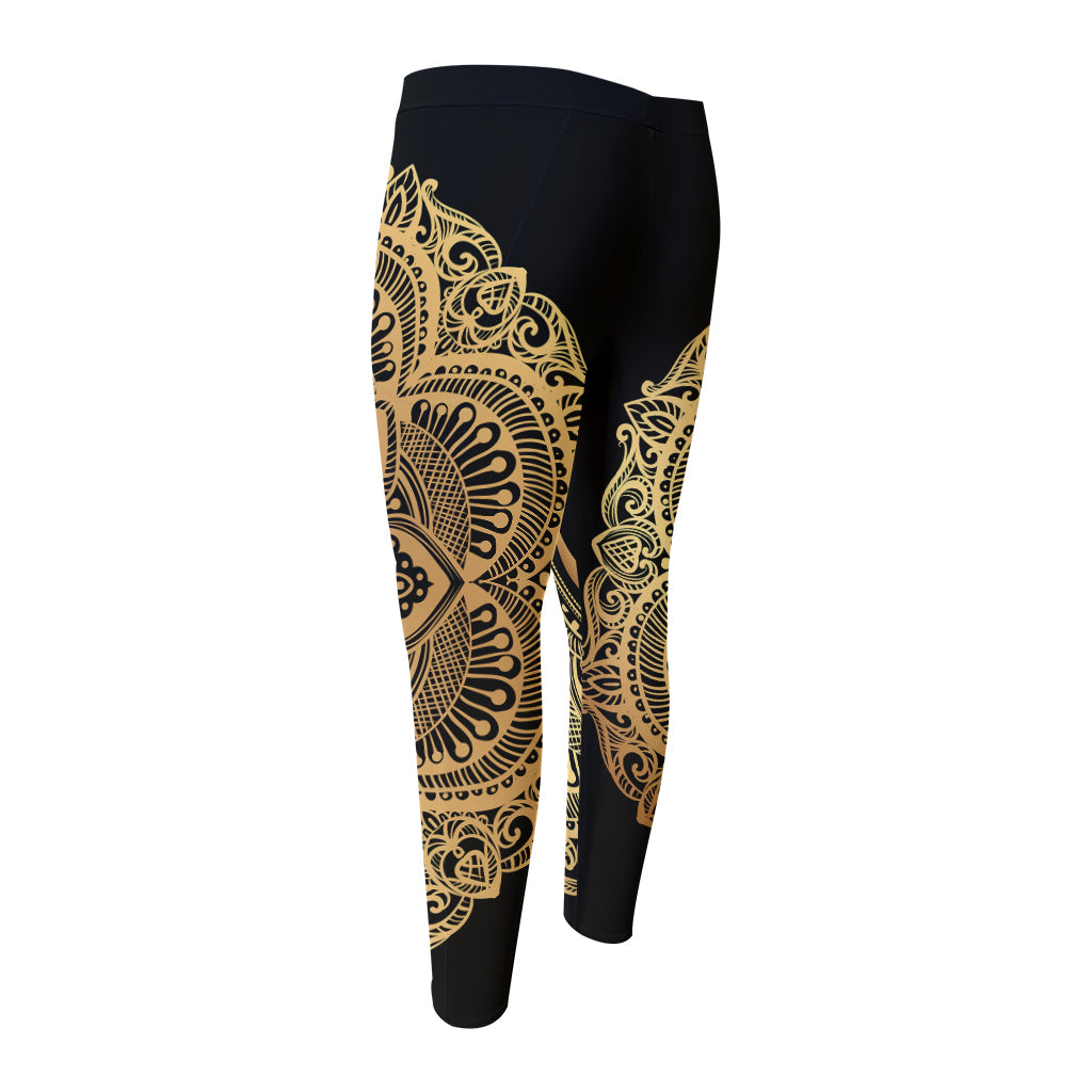 Gold Om Mandala Print Men's Compression Pants