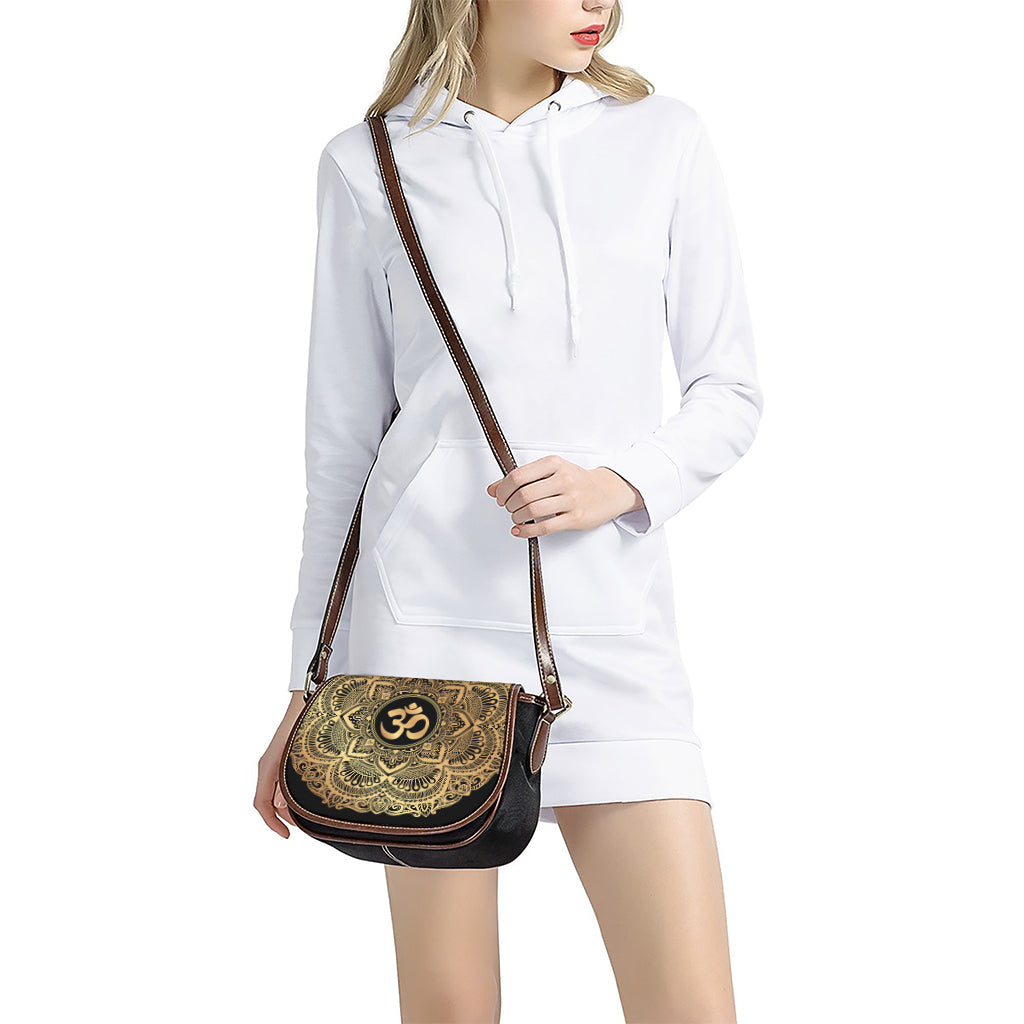 Gold Om Mandala Print Saddle Bag