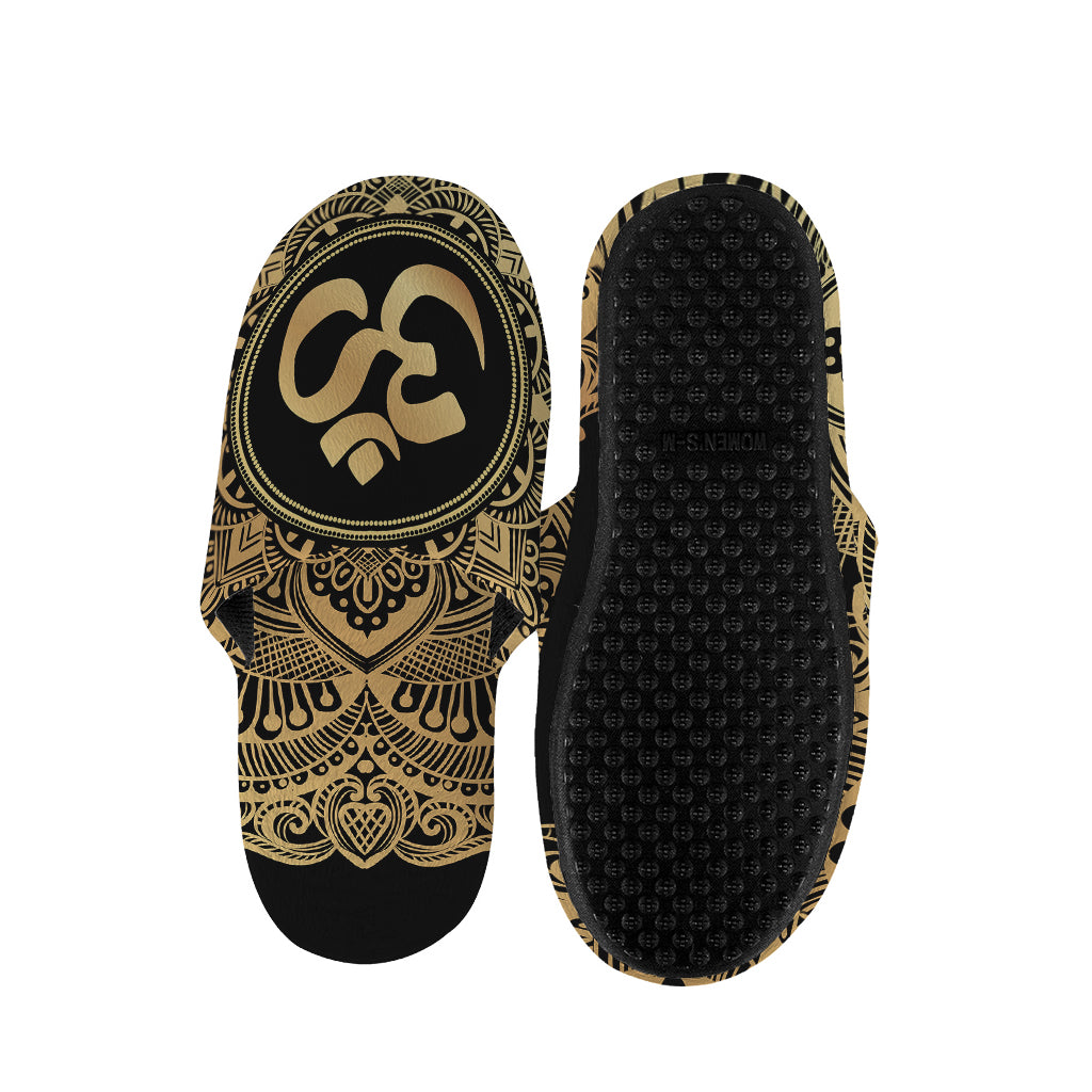 Gold Om Mandala Print Slippers