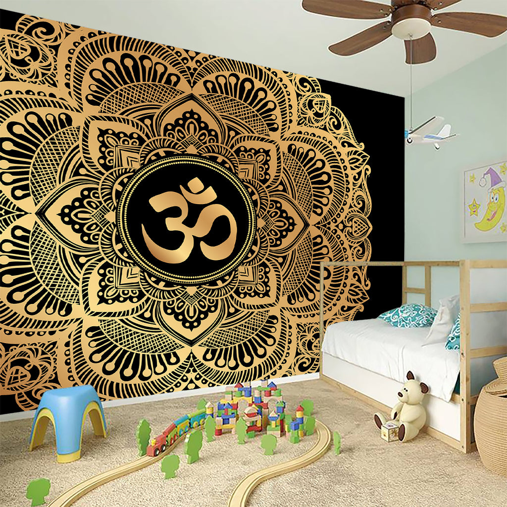 Gold Om Mandala Print Wall Sticker