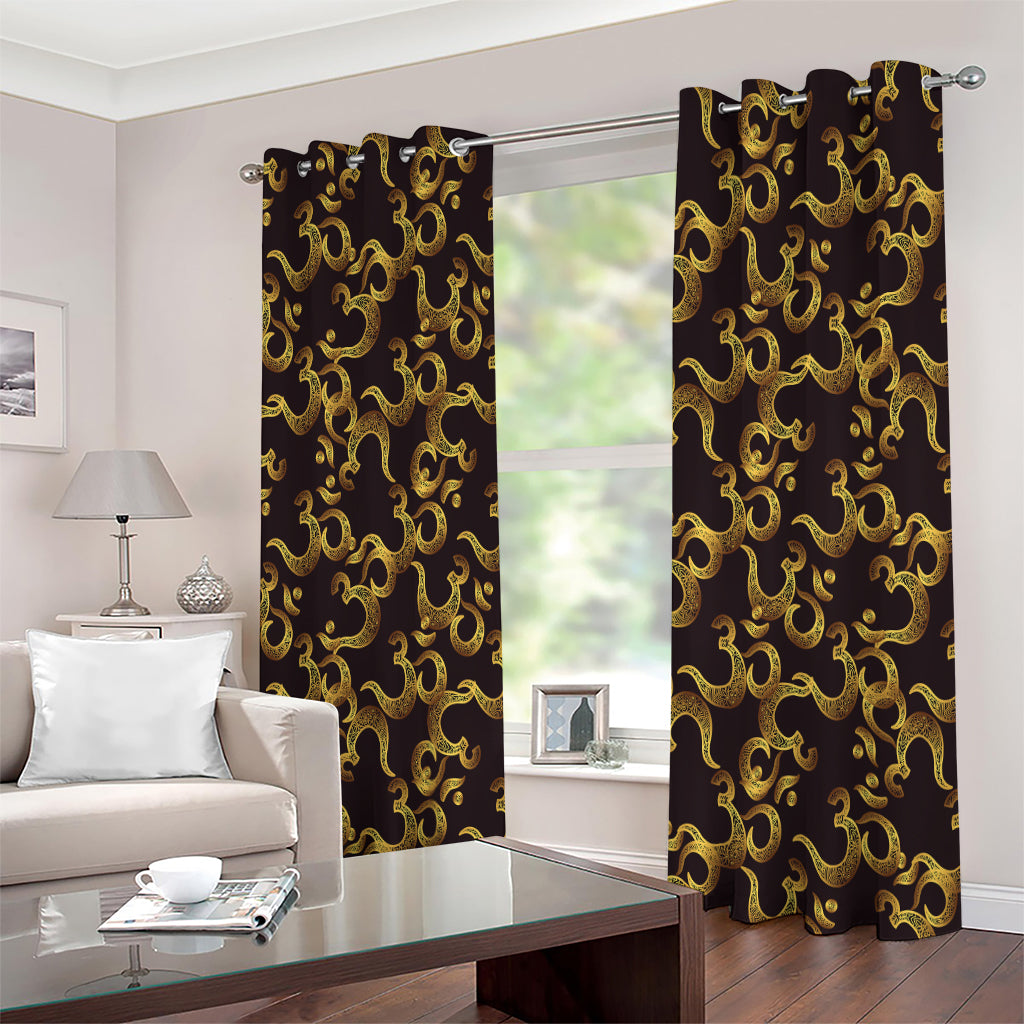 Gold Om Symbol Pattern Print Extra Wide Grommet Curtains