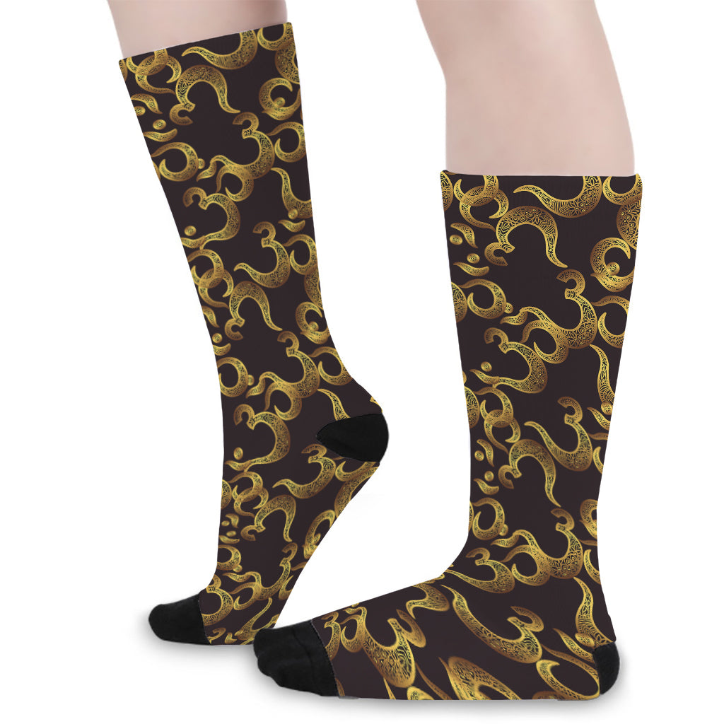 Gold Om Symbol Pattern Print Long Socks