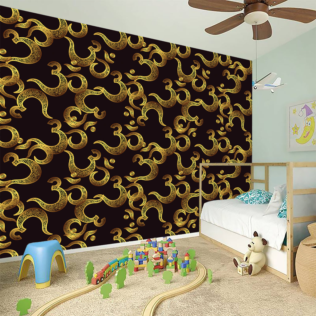 Gold Om Symbol Pattern Print Wall Sticker