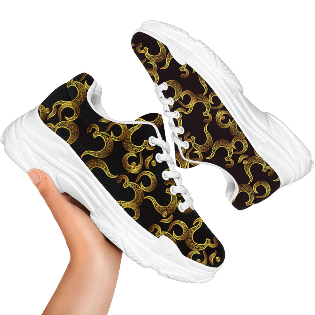 Gold Om Symbol Pattern Print White Chunky Shoes