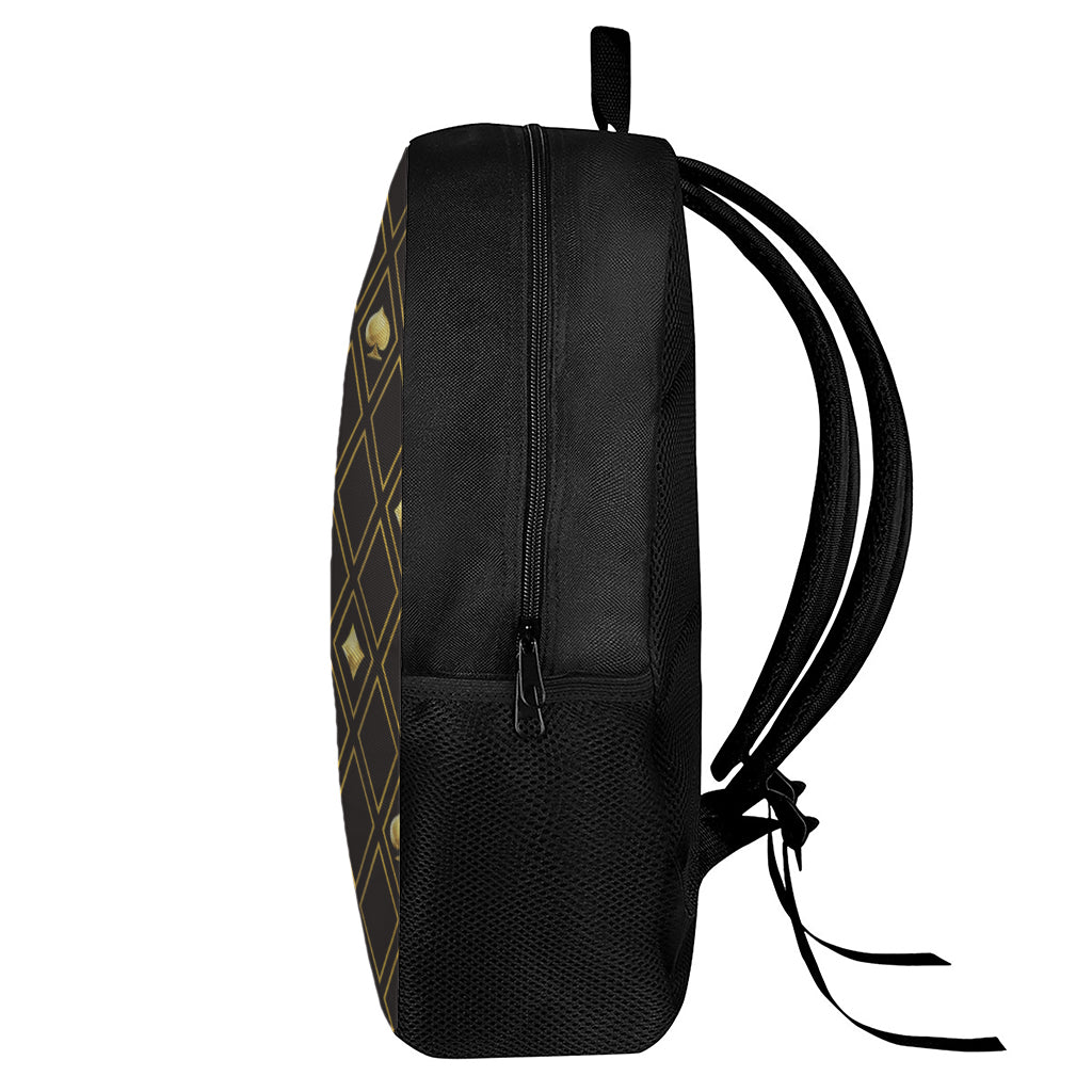 Gold Playing Card Suits Pattern Print 17 Inch Backpack