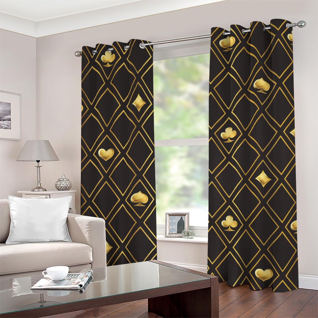 Gold Playing Card Suits Pattern Print Grommet Curtains
