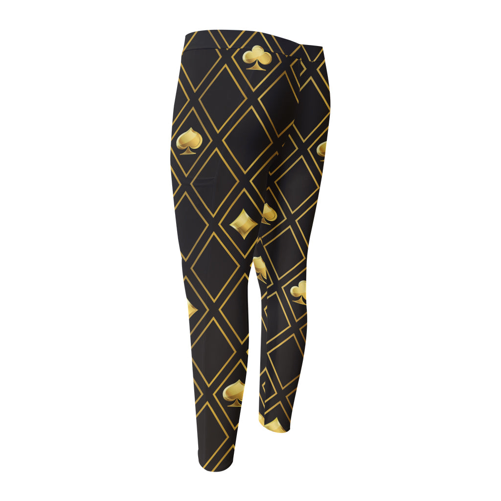 Gold Playing Card Suits Pattern Print Men's Compression Pants