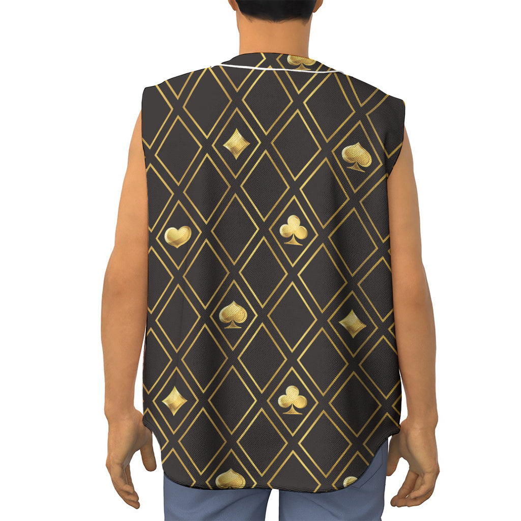 Gold Playing Card Suits Pattern Print Sleeveless Baseball Jersey