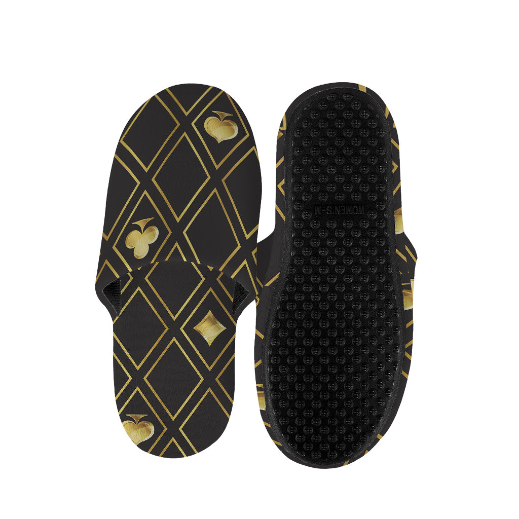 Gold Playing Card Suits Pattern Print Slippers