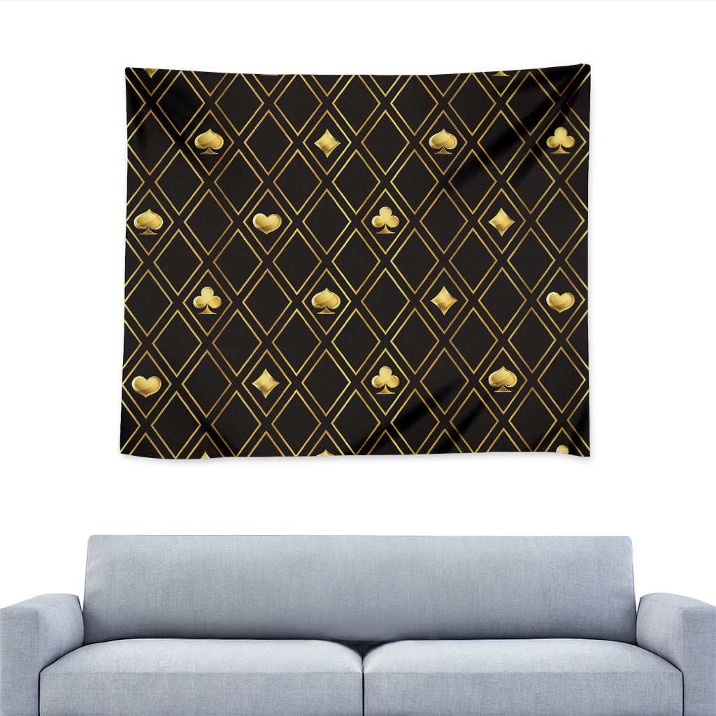 Gold Playing Card Suits Pattern Print Tapestry