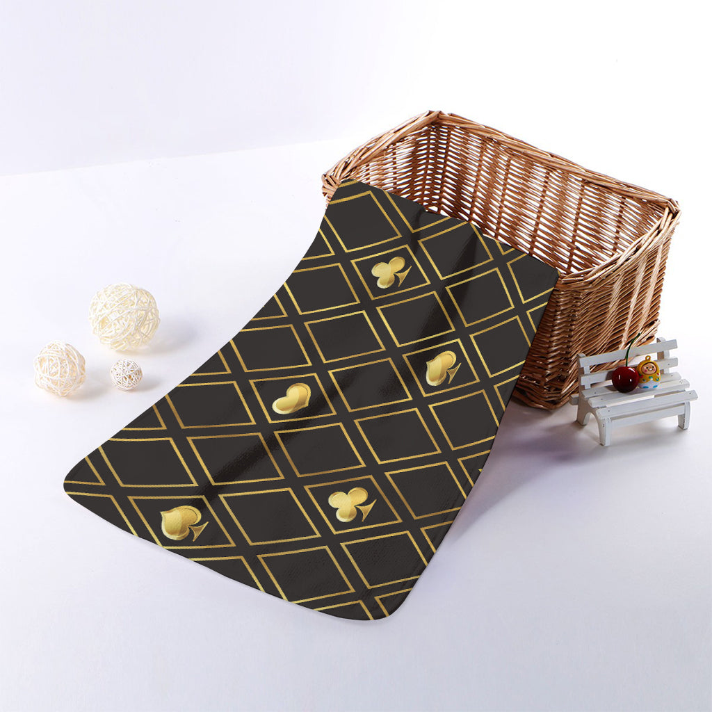 Gold Playing Card Suits Pattern Print Towel