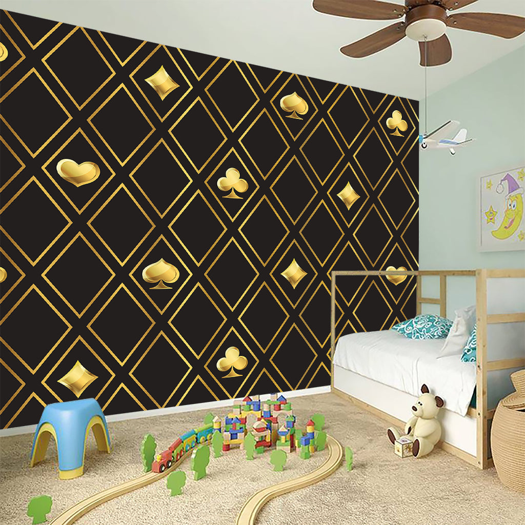 Gold Playing Card Suits Pattern Print Wall Sticker