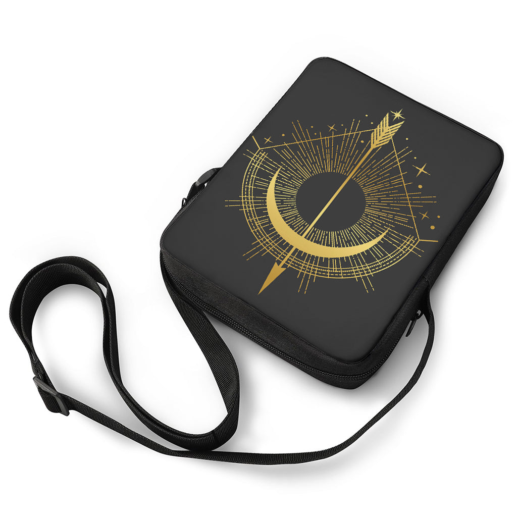Gold Sagittarius Sign Print Rectangular Crossbody Bag