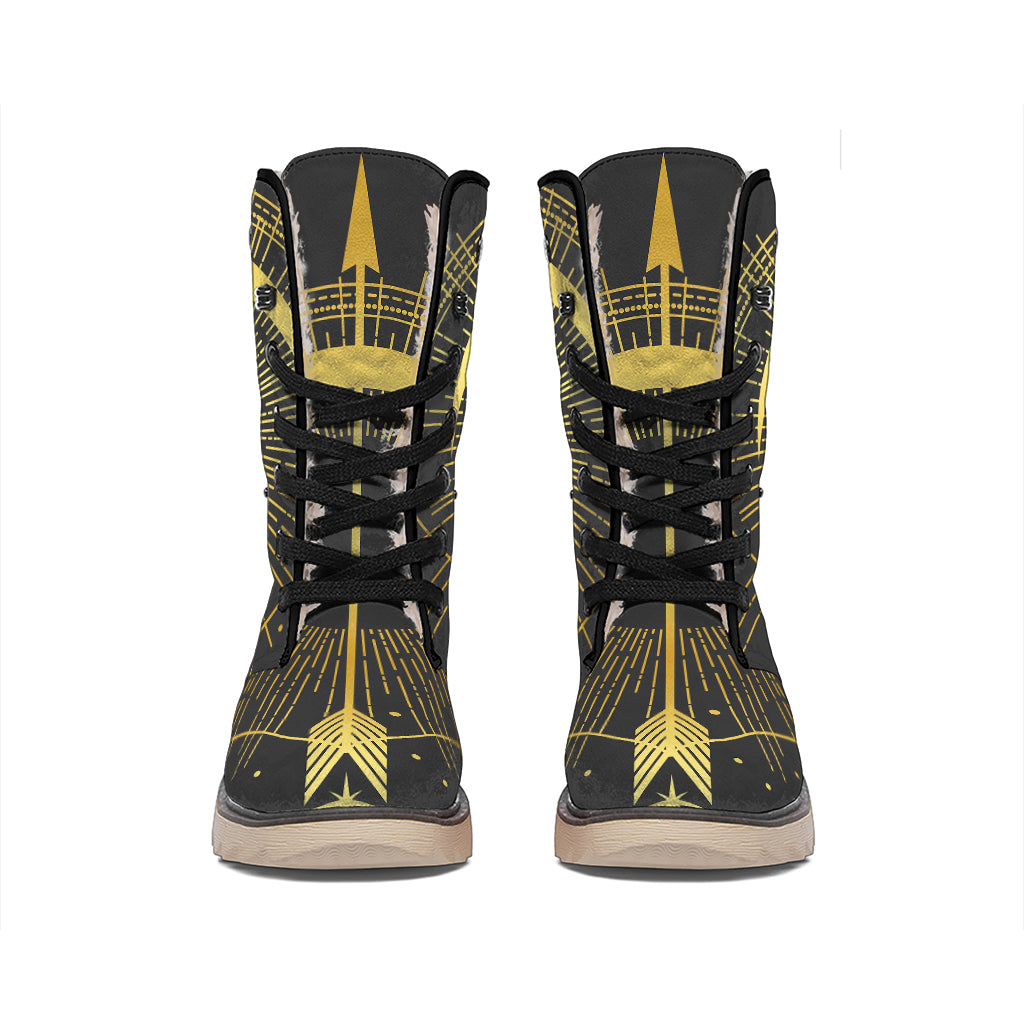 Gold Sagittarius Sign Print Winter Boots