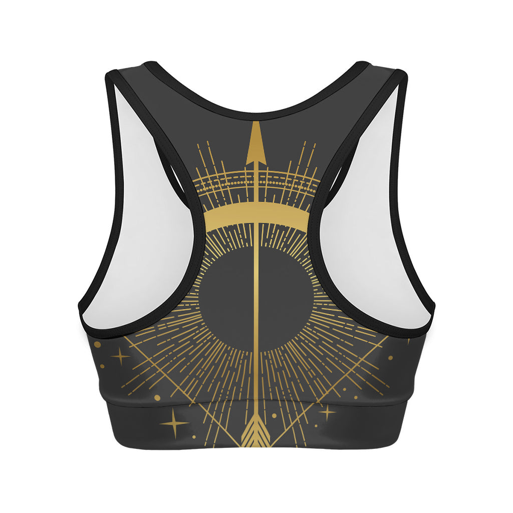 Gold Sagittarius Sign Print Women's Sports Bra