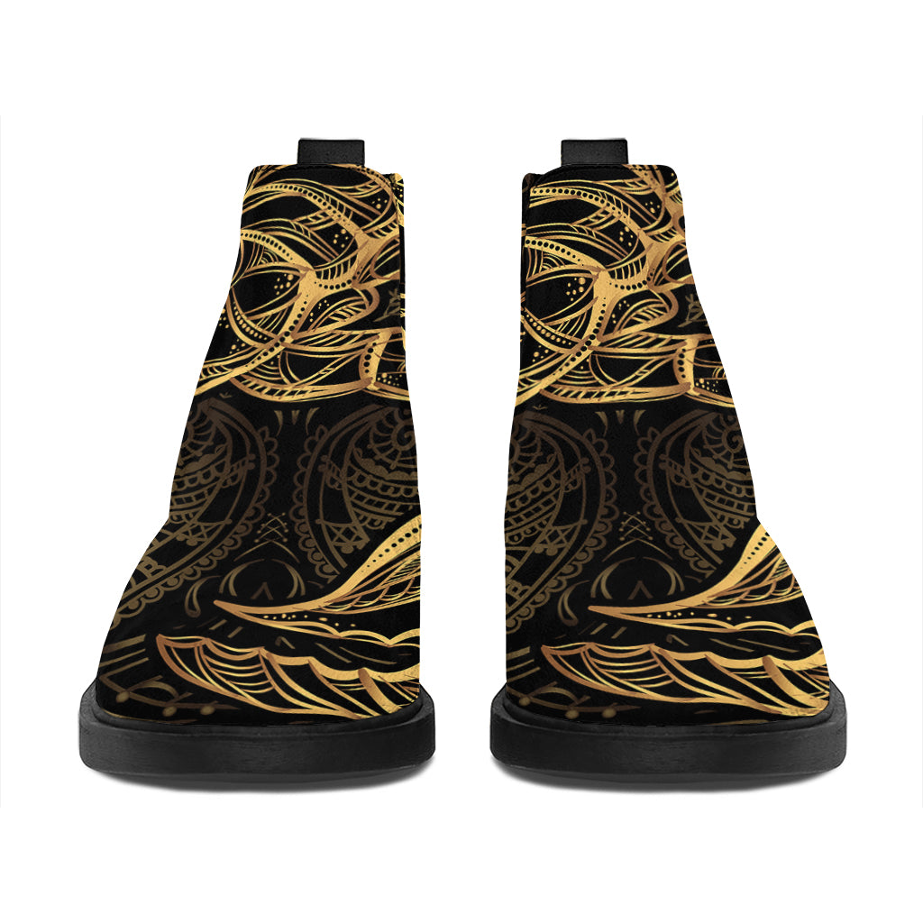 Gold Scorpio Print Flat Ankle Boots