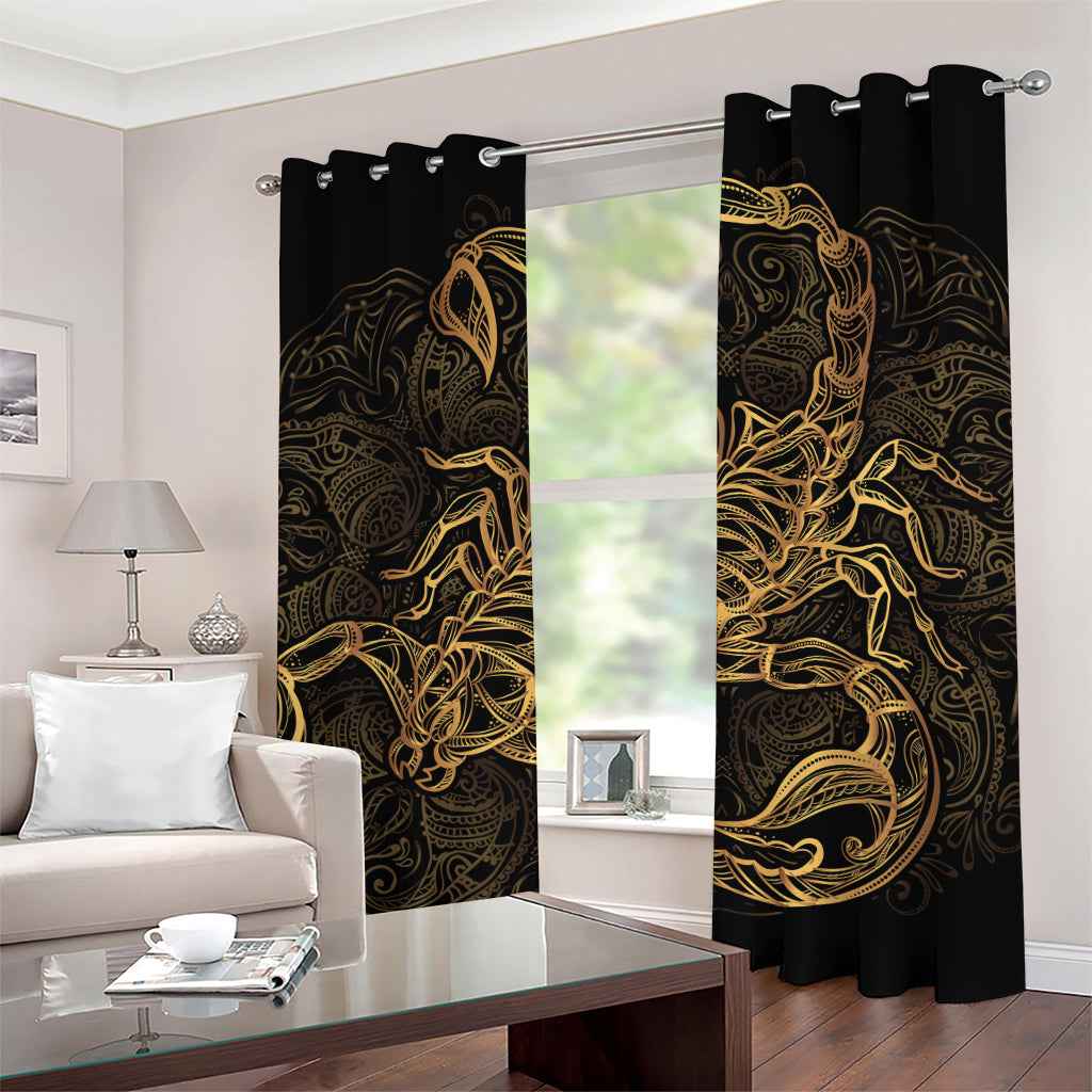Gold Scorpio Print Grommet Curtains
