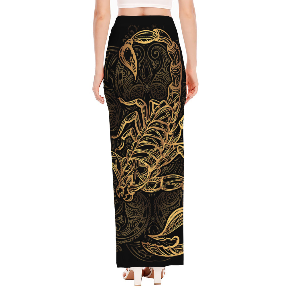 Gold Scorpio Print High Slit Maxi Skirt