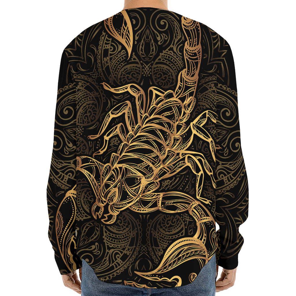 Gold Scorpio Print Long Sleeve Baseball Jersey
