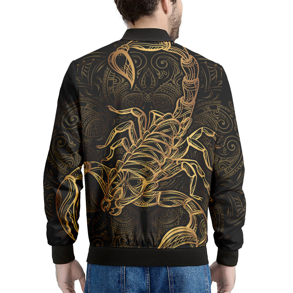 Gold Scorpio Print Men's Bomber Jacket