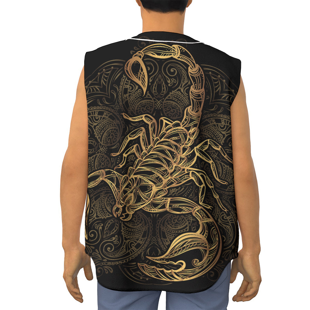 Gold Scorpio Print Sleeveless Baseball Jersey