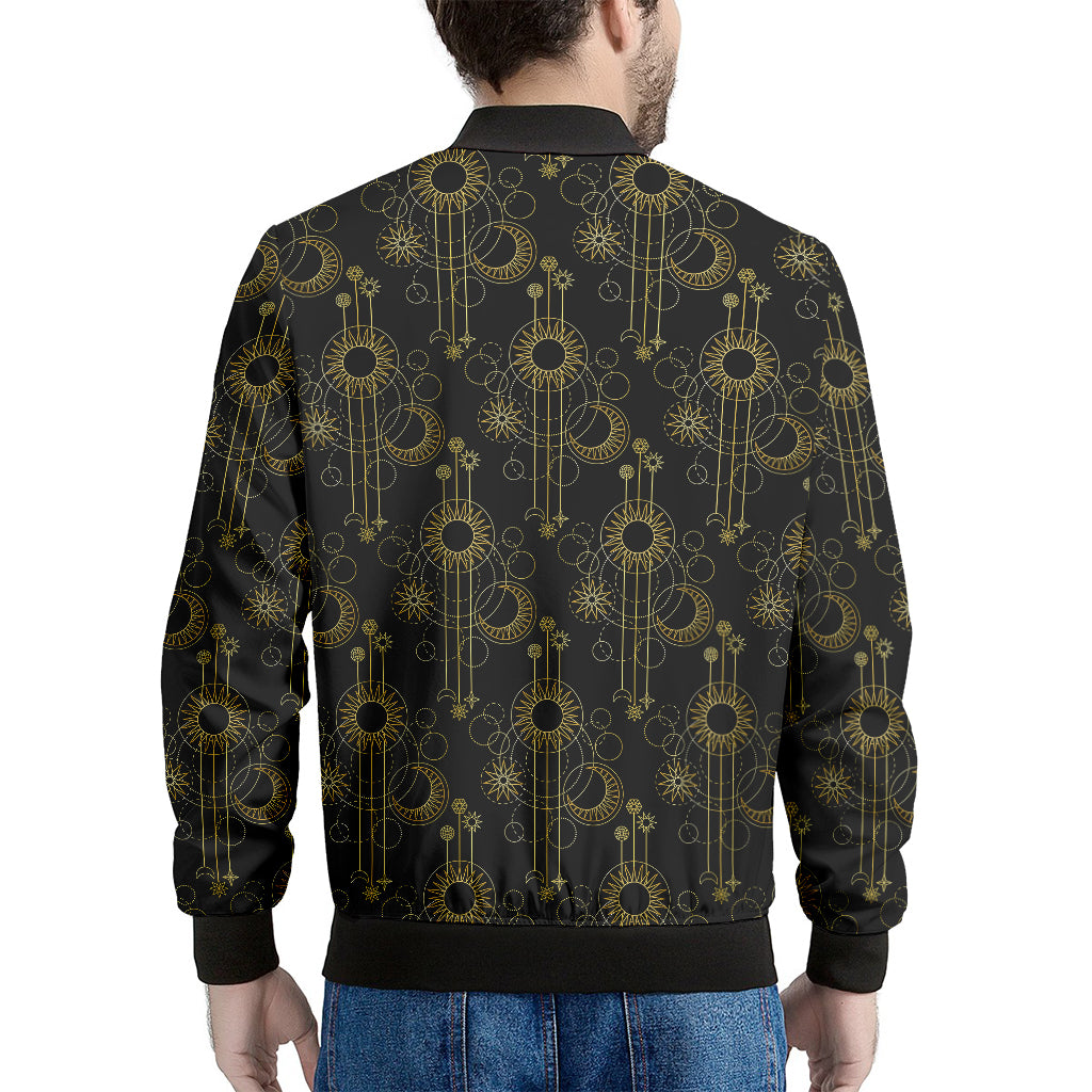 Gold Sun And Moon Pattern Print Men's Bomber Jacket