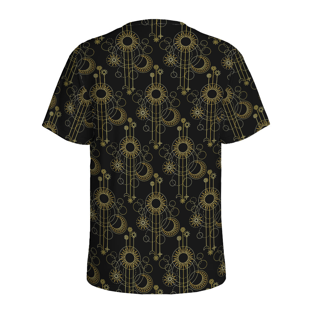 Gold Sun And Moon Pattern Print Men's Sports T-Shirt