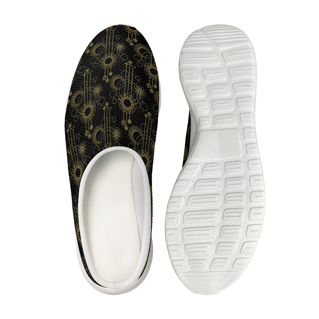 Gold Sun And Moon Pattern Print Mesh Casual Shoes