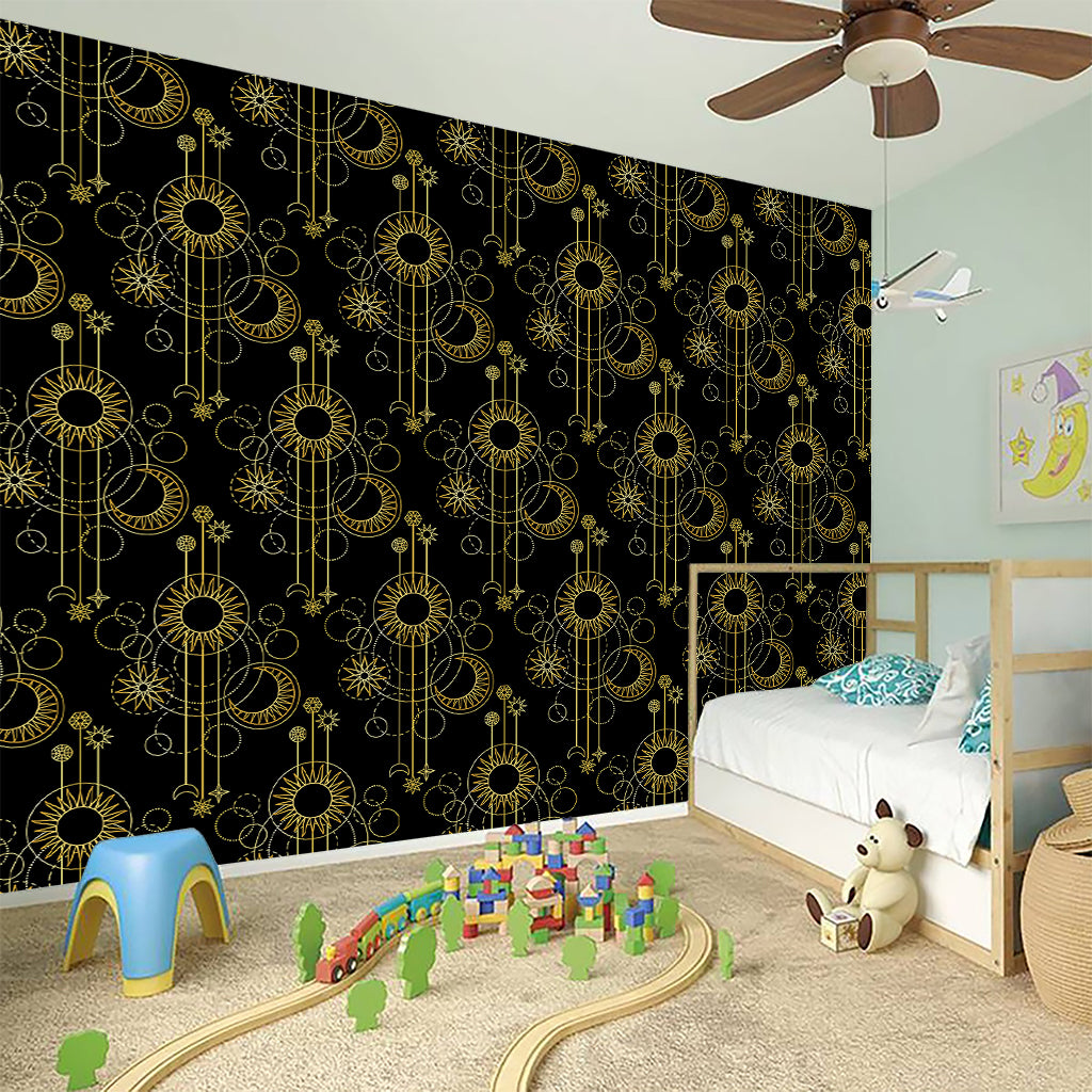 Gold Sun And Moon Pattern Print Wall Sticker