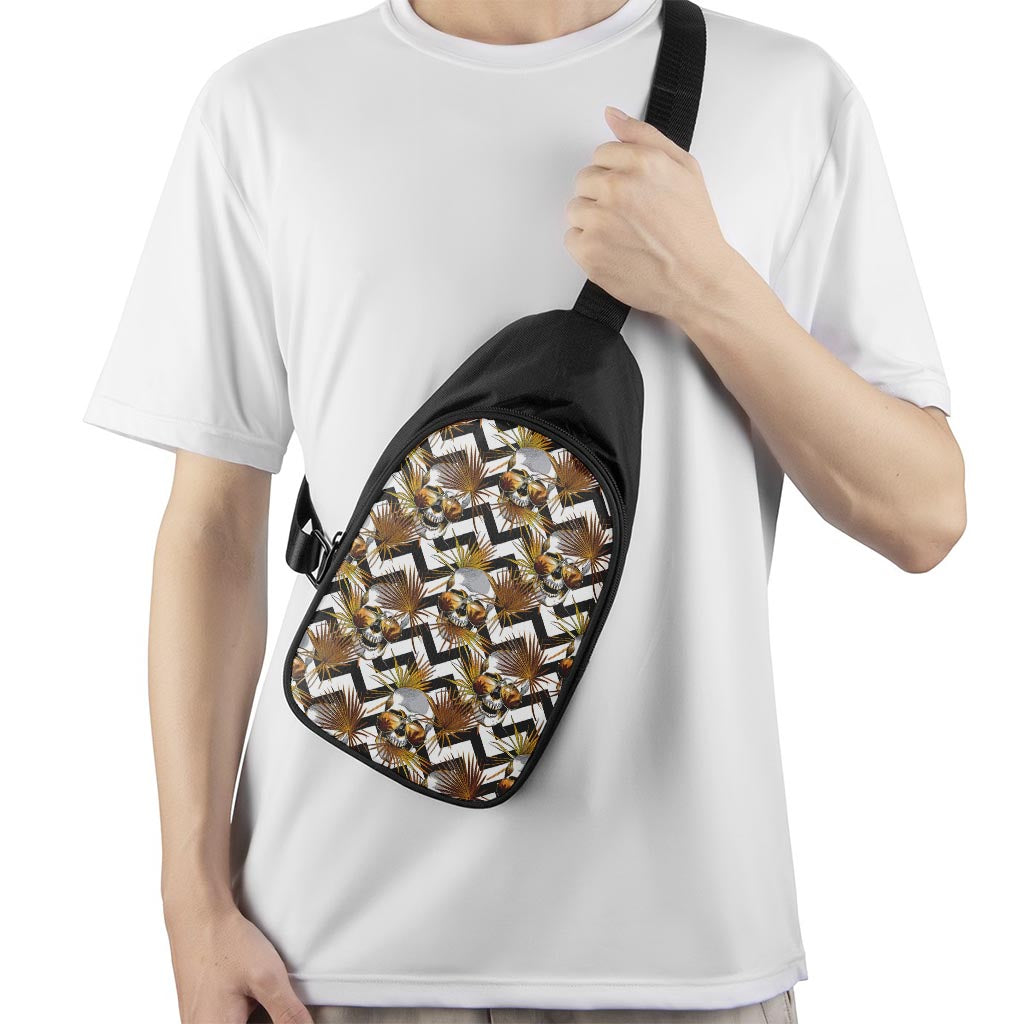 Gold Tropical Skull Pattern Print Chest Bag