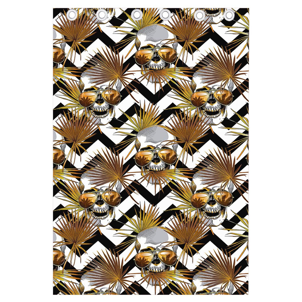 Gold Tropical Skull Pattern Print Curtain