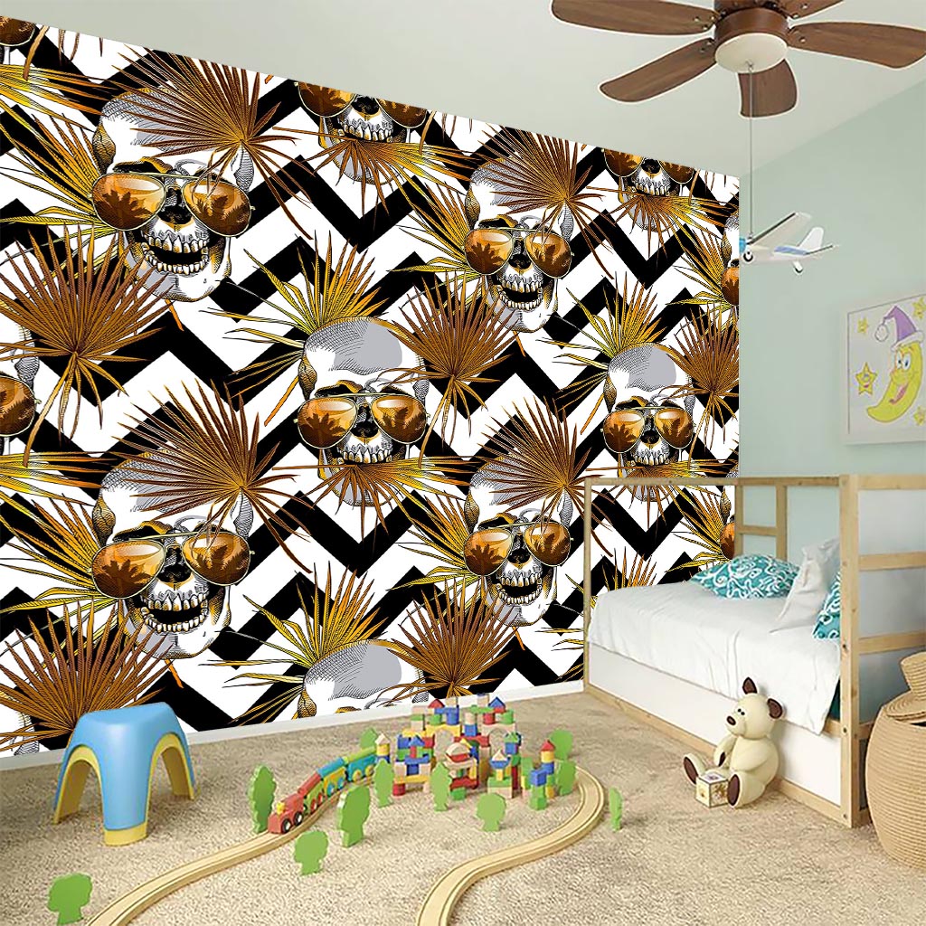 Gold Tropical Skull Pattern Print Wall Sticker