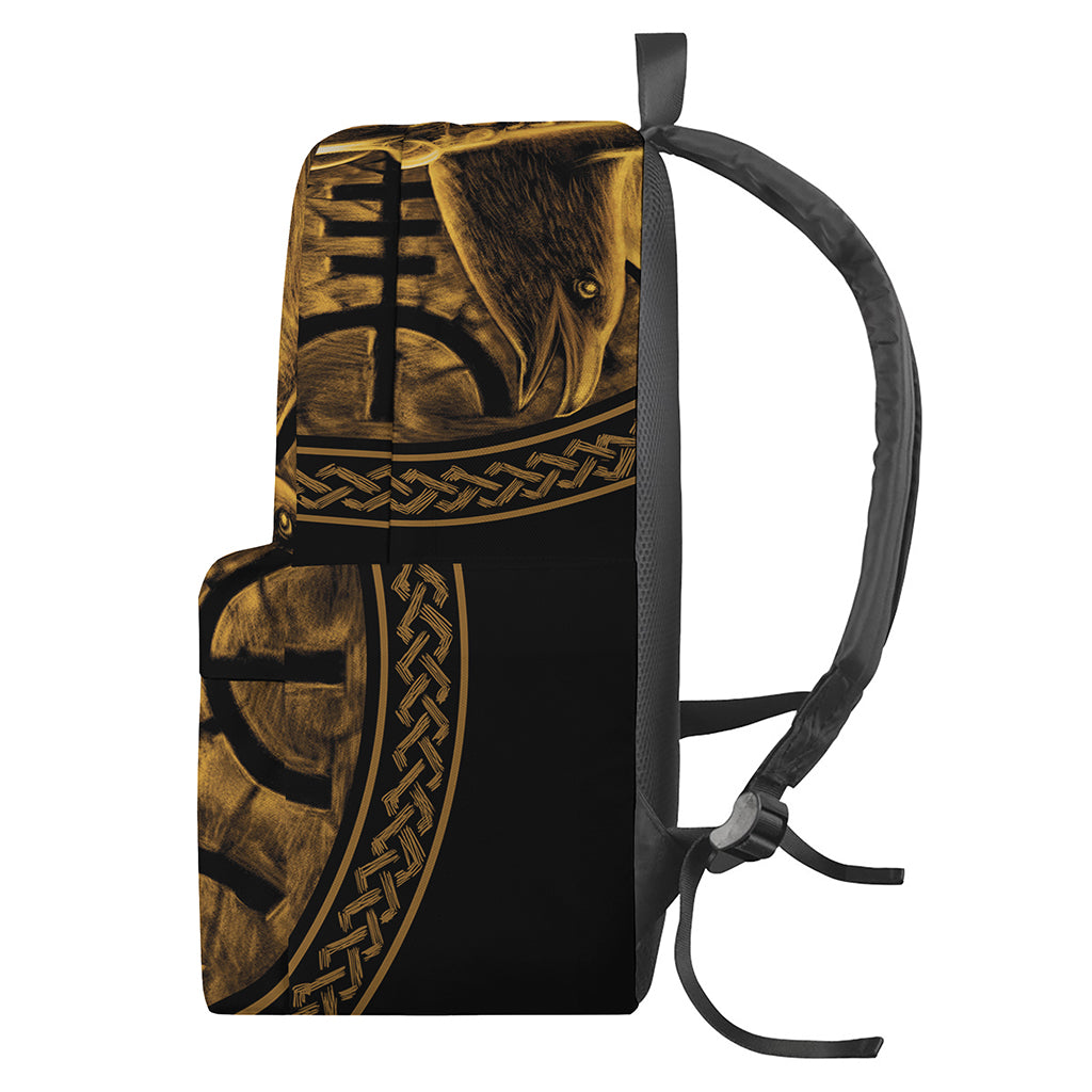 Gold Viking God Odin And Crow Print Backpack