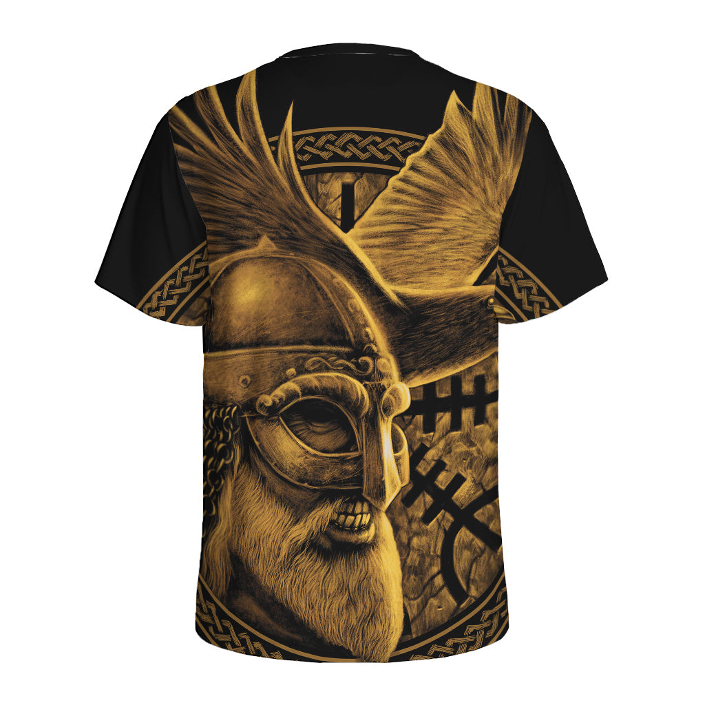 Gold Viking God Odin And Crow Print Men's Sports T-Shirt