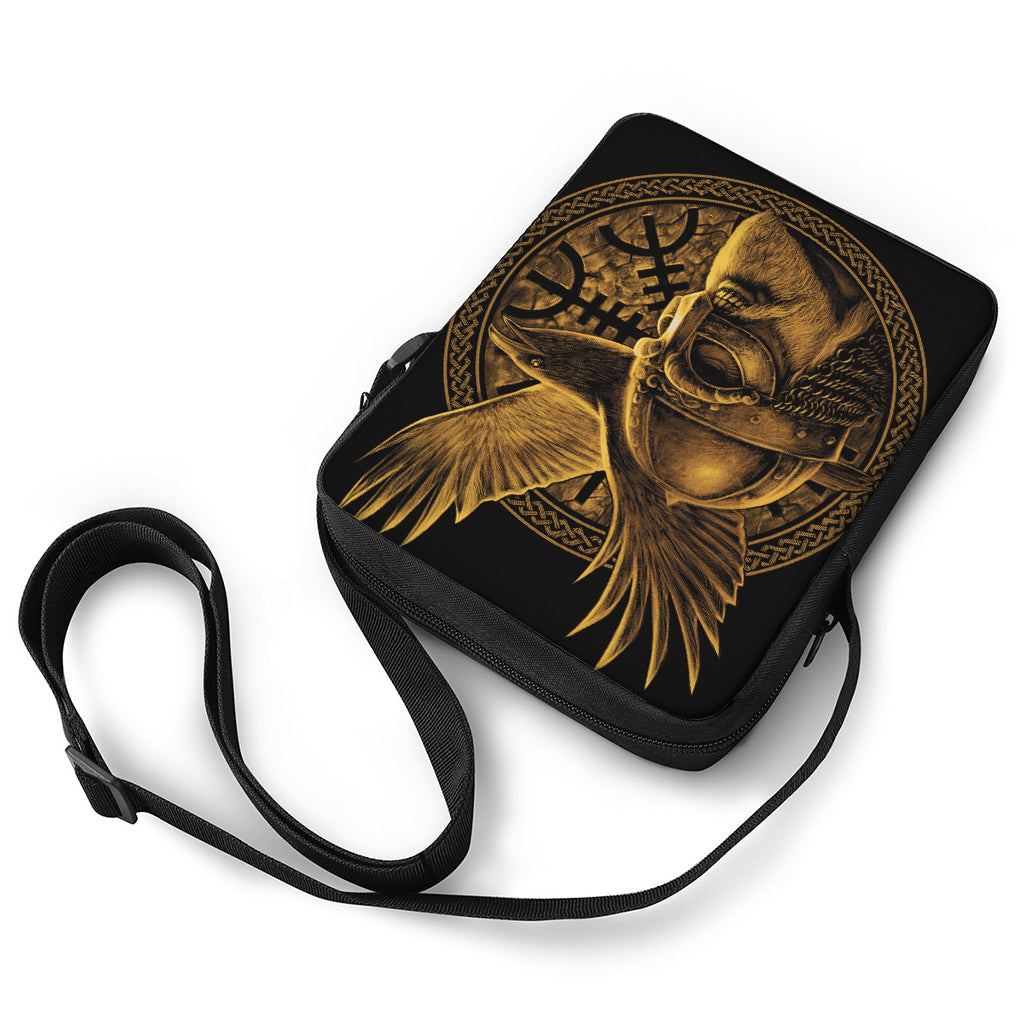 Gold Viking God Odin And Crow Print Rectangular Crossbody Bag