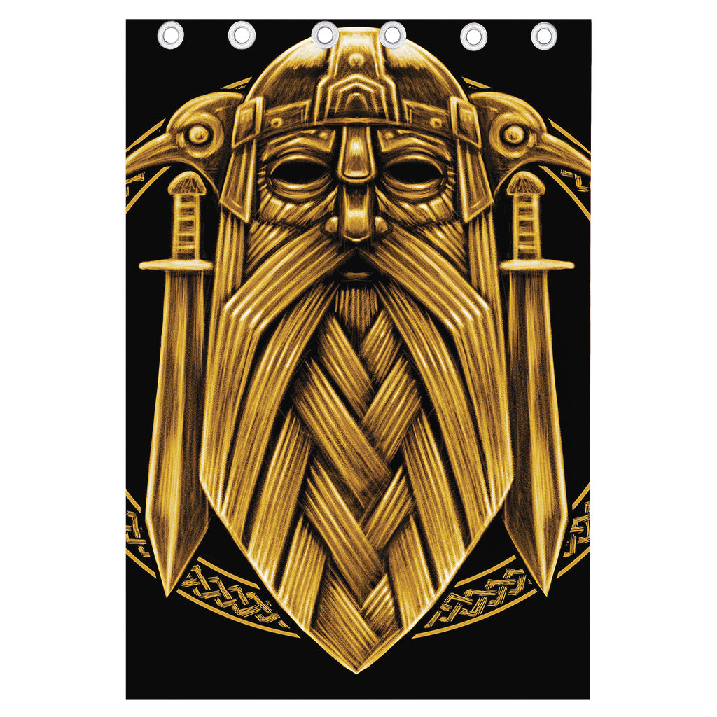 Gold Viking Norse God Odin Print Curtain