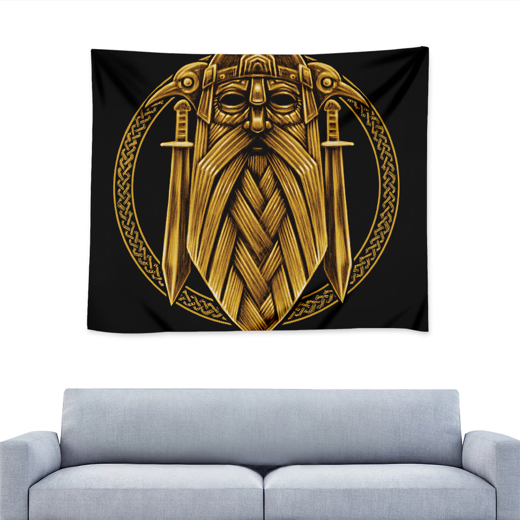 Gold Viking Norse God Odin Print Tapestry