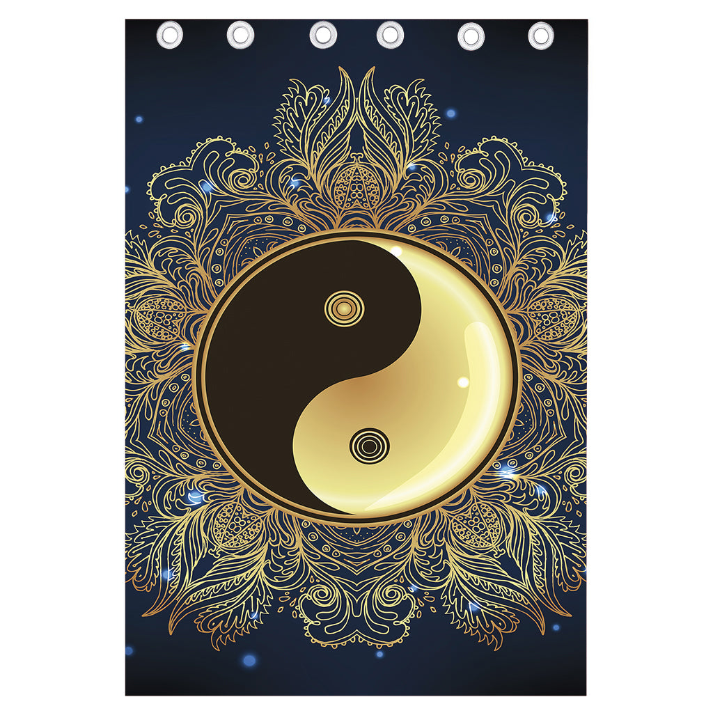 Gold Yin Yang Mandala Print Curtain