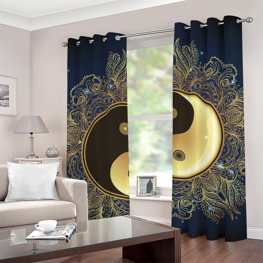 Gold Yin Yang Mandala Print Grommet Curtains
