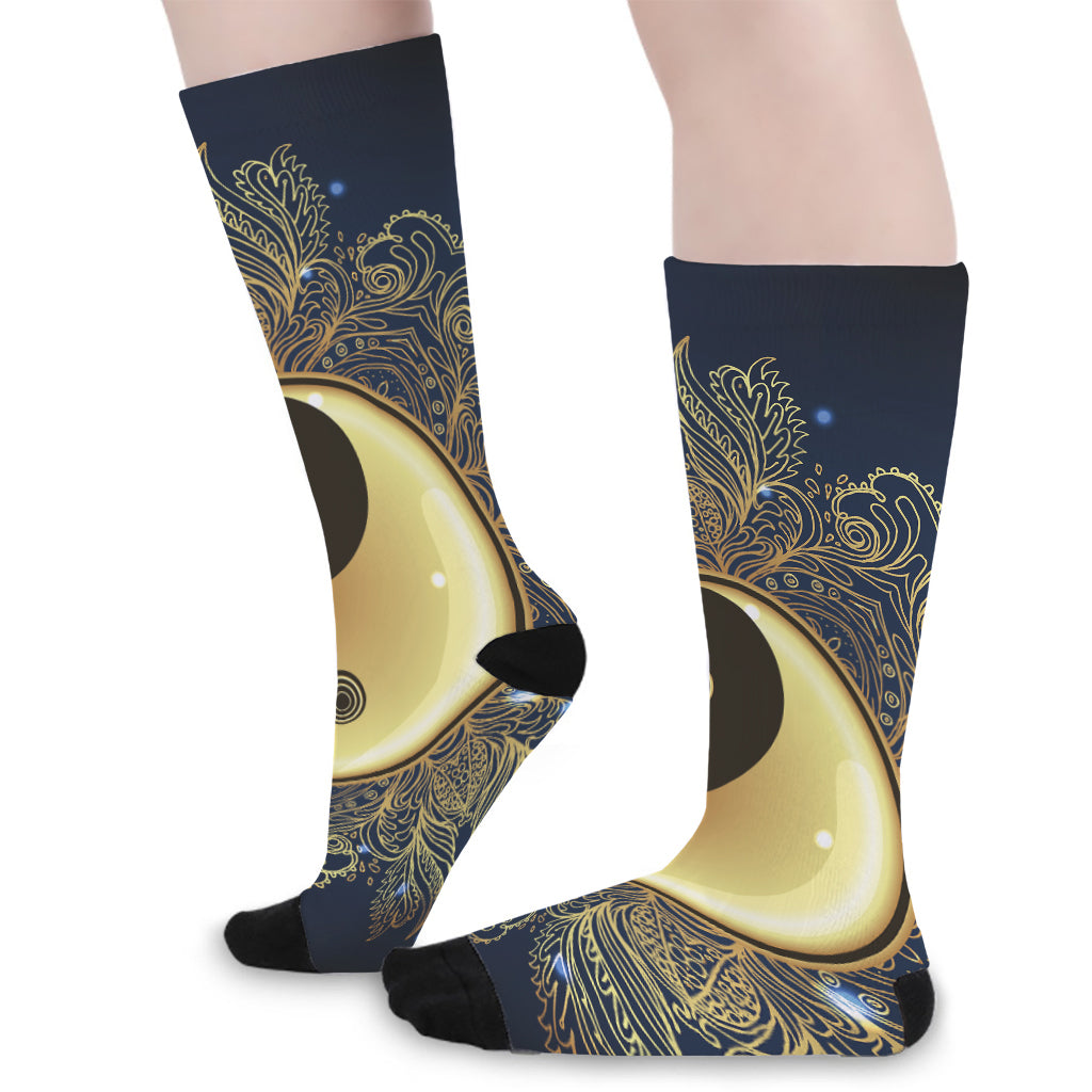 Gold Yin Yang Mandala Print Long Socks