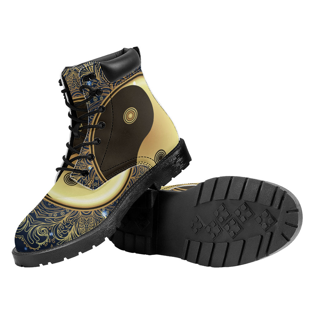 Gold Yin Yang Mandala Print Work Boots