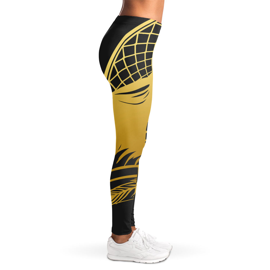 Golden Bohemian Howling Wolf Print Women's Leggings