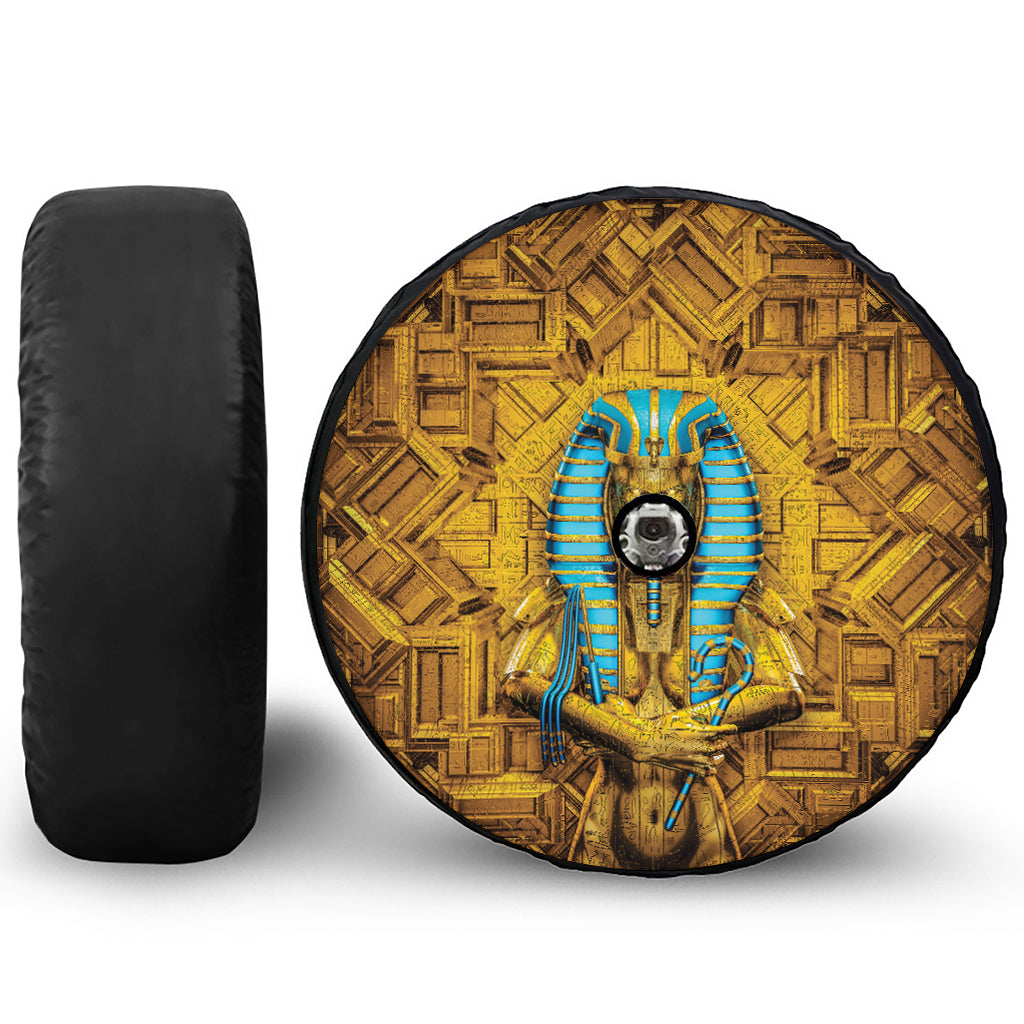 Golden Egyptian Pharaoh Print Tire Cover With Camera Hole