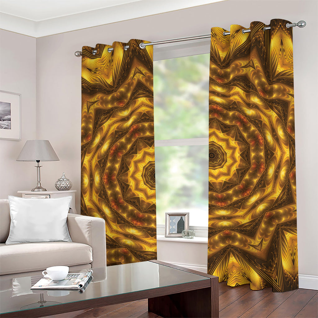 Golden Kaleidoscope Print Grommet Curtains