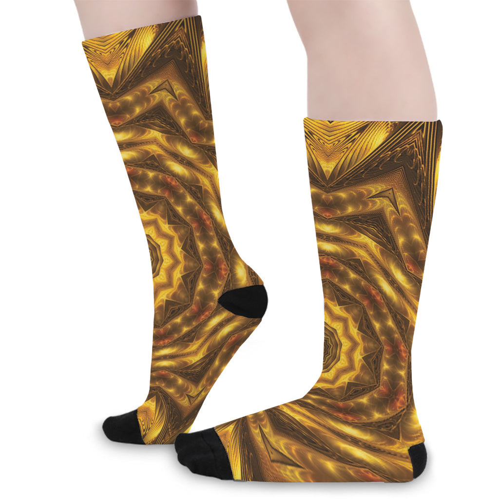 Golden Kaleidoscope Print Long Socks