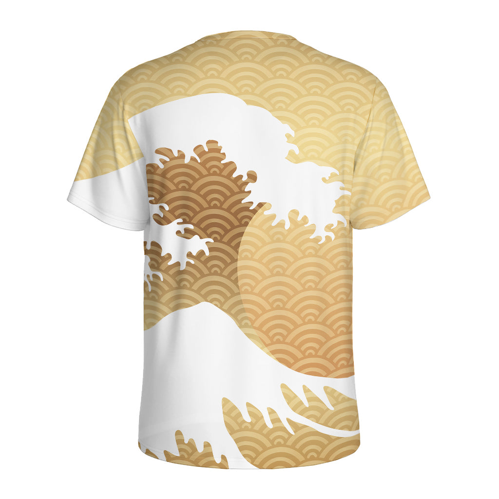 Golden Kanagawa Wave Print Men's Sports T-Shirt