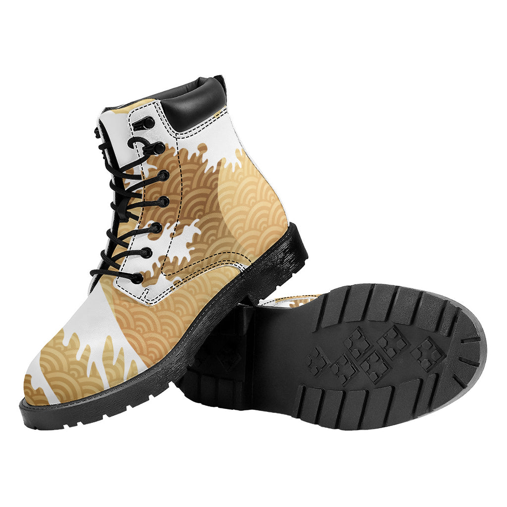 Golden Kanagawa Wave Print Work Boots